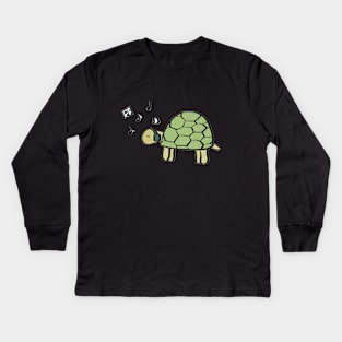 Turtle rocking out to music Kids Long Sleeve T-Shirt